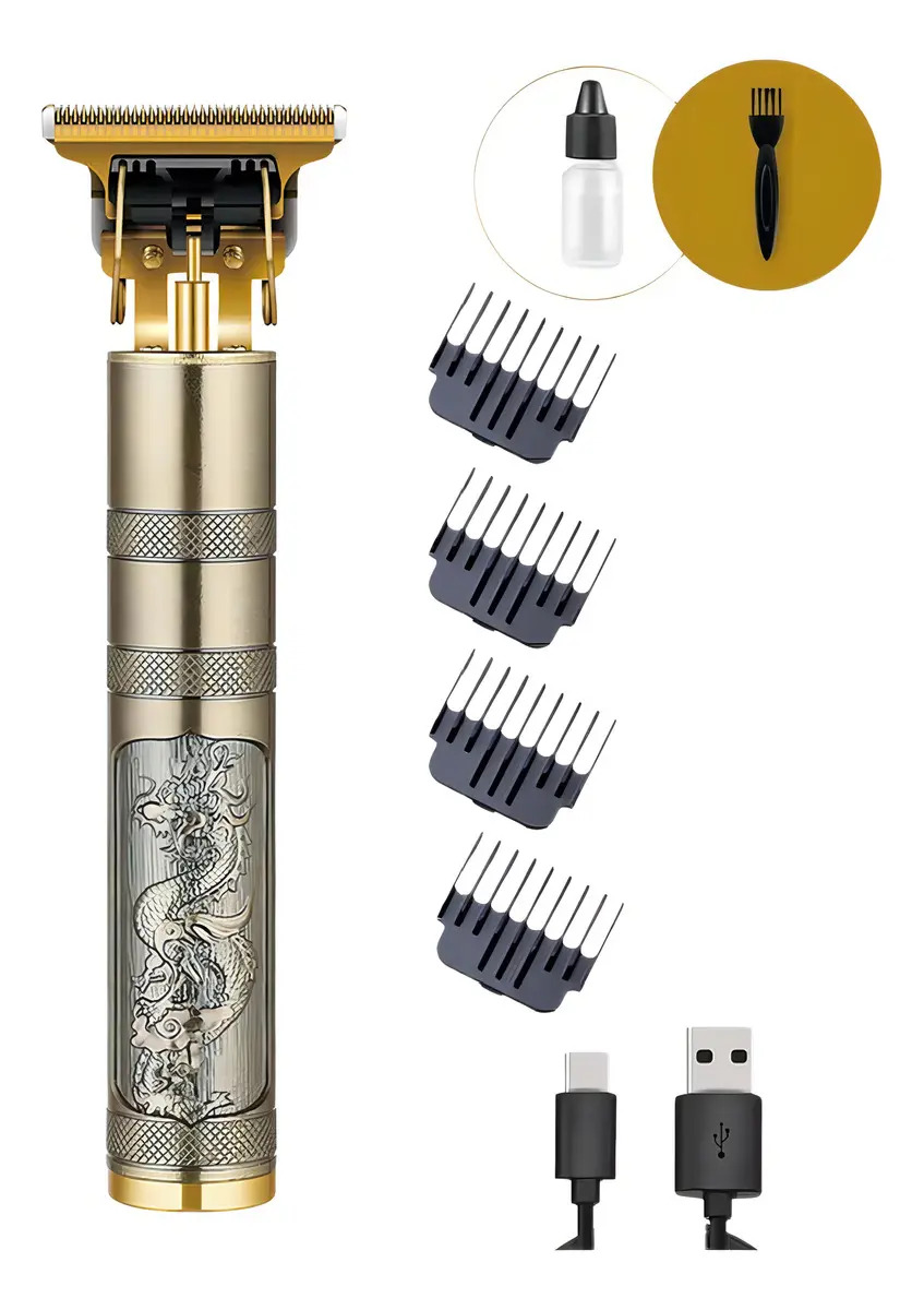 Máquina Cortar Cabelo Barba Bateria Recarregável Ouro Escuro USB