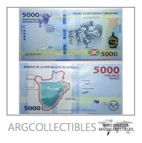 Burundi Billete 5000 Francos 2018 Pick 53 Unc Sin Circular