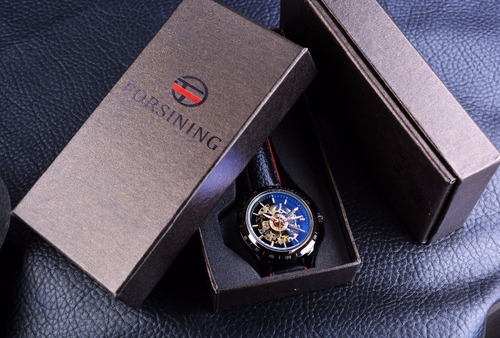 Relogio Forsining Esqueleto Couro Preto Original Lxbr R26b
