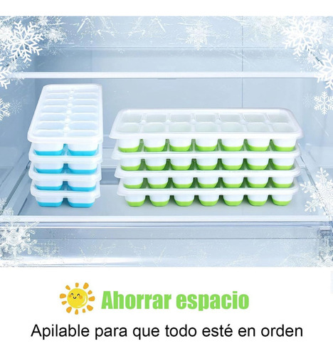 Bandejas Hielo Con Tapa, 4 Piezas, 56 Cubos, Silicona