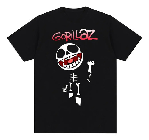 Gorillazs Camiseta De Algodón Negra De Manga Corta Estampada