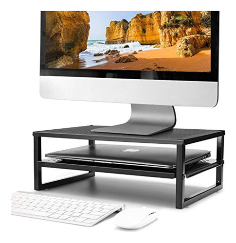 Caxxa 2-tier Metal Laptop Pc Monitor Stand Riser Max 50 Lbs 