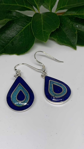 Aros Lagrima Lapislazuli Con Turquesa Plata Ley950