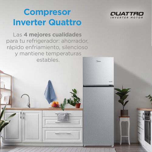 Refrigerador Midea Top Mount Inverter Quattro Lake Silver 12 Pies Cúbicos