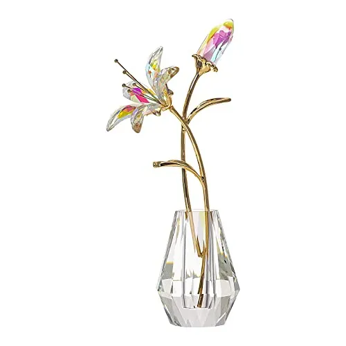 Ramo De Lirios De Cristal Con Florero - Figura De Colección