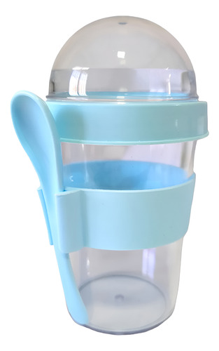 Vaso Yogurtero Contenedor 2 En 1 Hermético Cuchara, Celeste Celeste