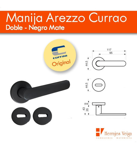 Imagen 2 de 10 de Manija Arezzo Doble Negro Mate Currao Puerta T/ Tropea