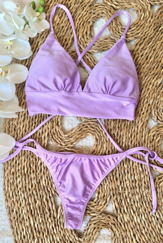 Bikini Conjunto Top Triangulo Cruzado Bombacha Tiras Colales