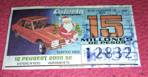 Boleto Antiguo Lotería De Concepción// Diciembre 1979