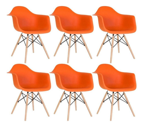 6 Cadeiras  Eames Wood Daw Com Braços Jantar Cozinha Cores Estrutura Da Cadeira Laranja