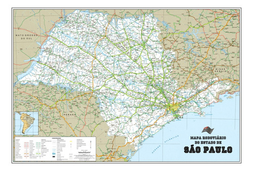 Mapa Rodoviário Estado São Paulo 60x90cm  Para Decorar Sala