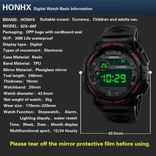 Honhx Luxo Masculino Digital Led Assista Data Esporte Mascul