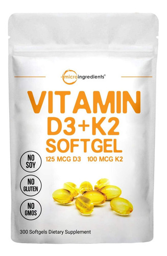 Vitamina D3 Y K2 300 Geles Suaves 5000iu Alta Absorcion