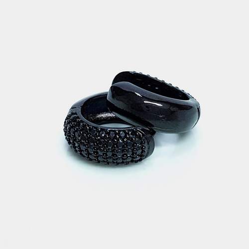 Imagem 4 de 7 de Brinco Feminino Argola Zirconia Negra Banhado Ródio Negro