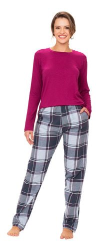 Pijama Feminino Longo De Inverno Flanela/visco Podiun 225140