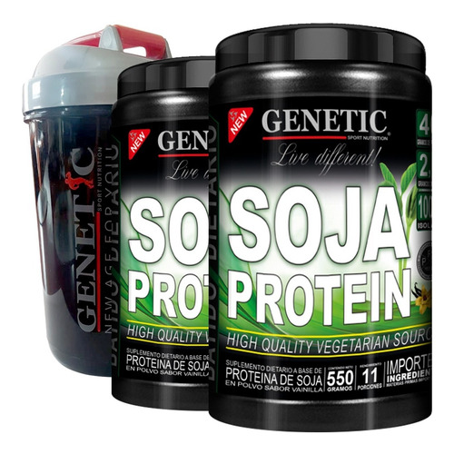 2 Reemplaza Comida Vegano Soja Protein 1100gr + Vaso Genetic