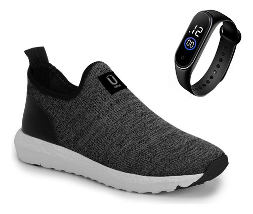 Kit Tenis Esportivo Slip On Leve Calce Facil Macio + Relógio
