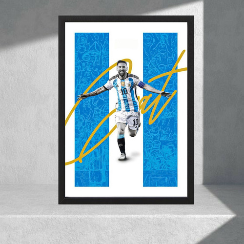 Cuadro Decorativo Lionel Messi 14 - Tamaño A3 30x40 Cm Blanco Negro