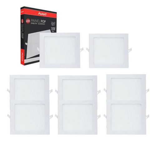 Kit 8 Plafon 22x22 18w 6500k Cor Branca Quadrado - Avant Cor Branco 110V/220V