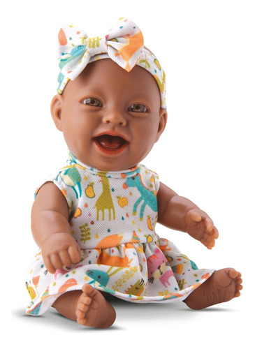 Boneca Bebê Negra Bambolinha Baby Vinil Intátil Brinquedo