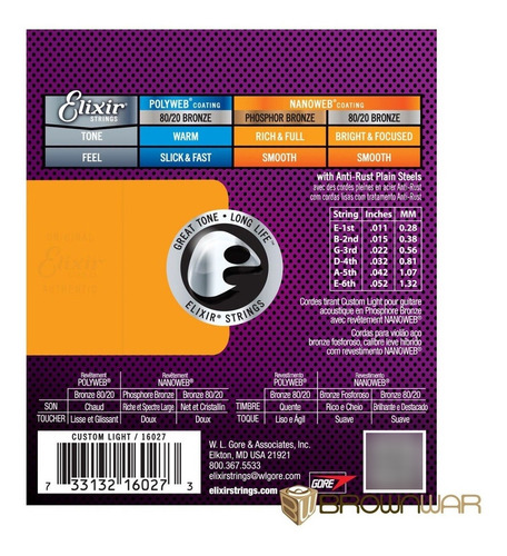 Elixir 16027 Juego Cuerdas Bronze 11-52 Guitarra Electroacus