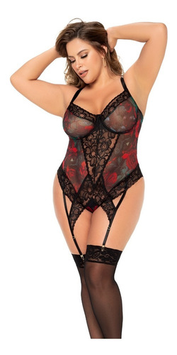 Body Teddy Lencería Super Sexy Encaje Floral Plus I22 8703x