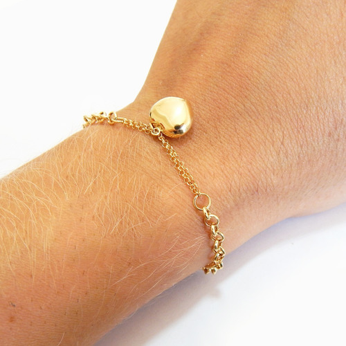 Pulseira Feminina Portuguesa Com Coração Em Ouro 18k