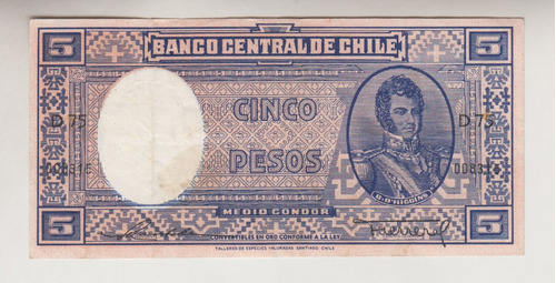 Billete Chile 5 Pesos Maschke (firma Larga) Herrera (c85)