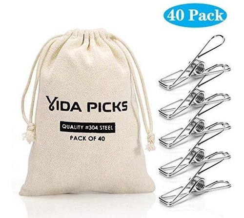 Kit De 40 Pinzas Para Ropa Vida Picks De Metal - Gris