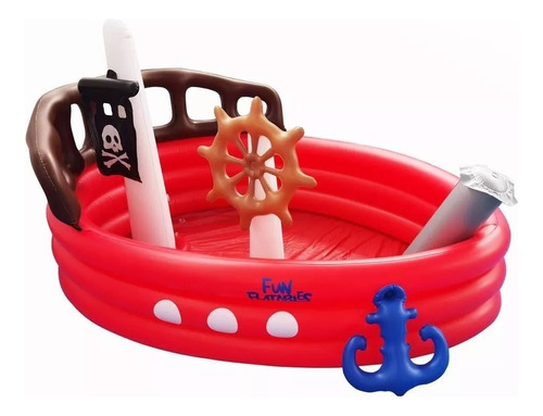 Alberca Inflable Infantil Barco Pirata 216 Cm Con Rociador