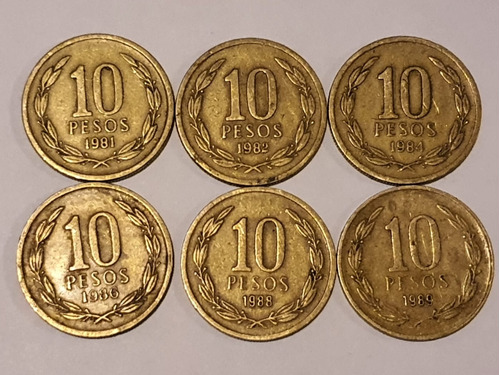 Moneda 10 Pesos Chile 81,82,84,86,88,89 Angel Valor X6