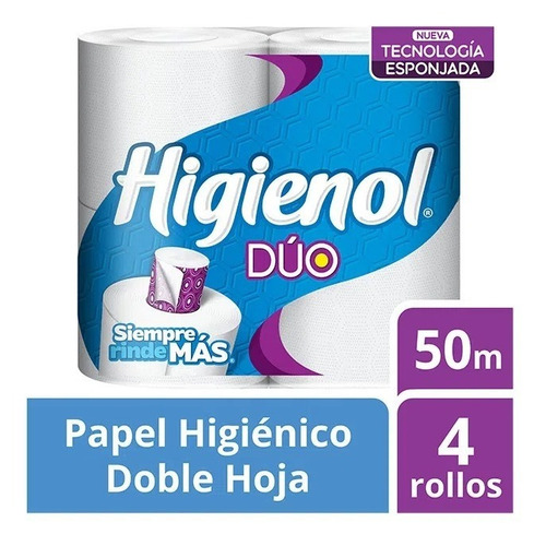 Imagen 2 de 8 de Papel Higienico Dúo Doble Rinde Mas Higienol 4x 50 Metros X2