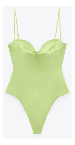 Body Zara Cuello Bote Talle Xs Nuevo Con Etiqueta Verde Limón Xs