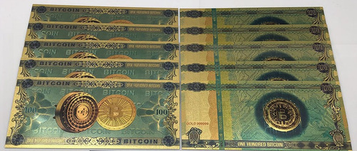 Billete Conmemorativo Dorado Bitcoin De Colección Laminado
