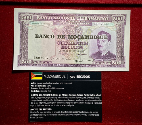 Billete 500 Escudos Mozambique 1976 Pick 118 A.1 + Info (Usado)