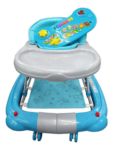 Andadera Mecedora 2 En 1 Para Bebe Tablero Musical Tapete Color Azul