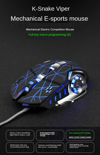 Mouse Gamer Alámbrico 6 Botones 4 Niveles Dpi Rgb K-snake Q5