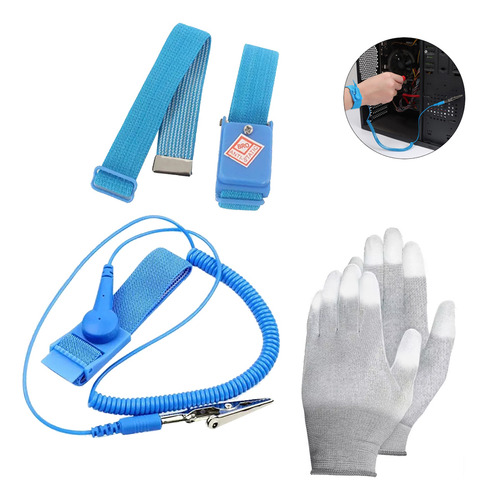 Guantes Antiestáticos Pulsera Antiestatica Correa Ajustable KUAIQU ANTISTAT color azul