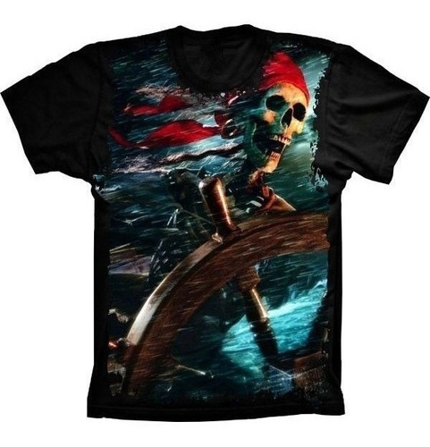 Camiseta Estilosa 3d Fullprint Skull Pirata