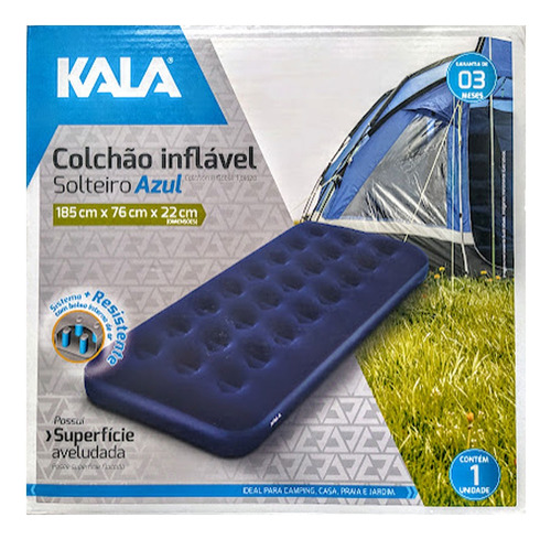 Colchão Inflável Solteiro Superfície Aveludada Azul - Kala