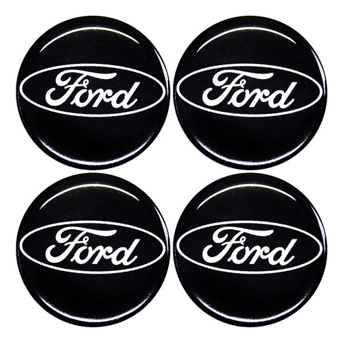 Emblema Adesivo Calota Ford Preto Resinado - Kit 4 Unid