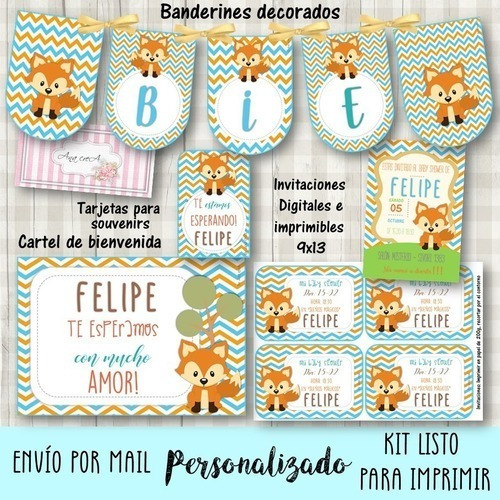 Kit Personalizado Imprimible Zorrito #07 Baby Shower Cumple