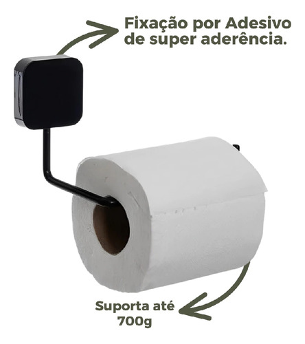 Porta Papel Higiênico Metaltru Com Adesivo De Parede Preto