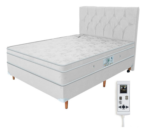 Colchão Magnético Queen Massageador + Cama Box + Cabeceira Cor Branco