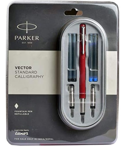 Parker Vector Standard Calligraphy Fountain Pen -(red B...