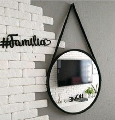 Imagem 8 de 10 de Espelho Redondo Decorativo Suspenso Com Alça 60cm + Suporte