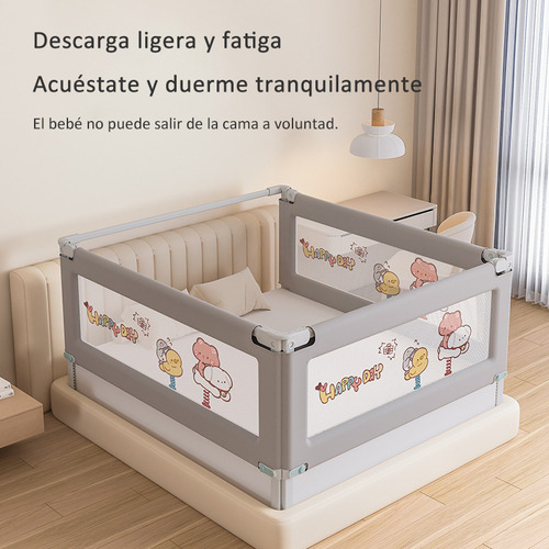 Barandal Seguridad Para Cama Bebés Protector Barandal Gris 2m