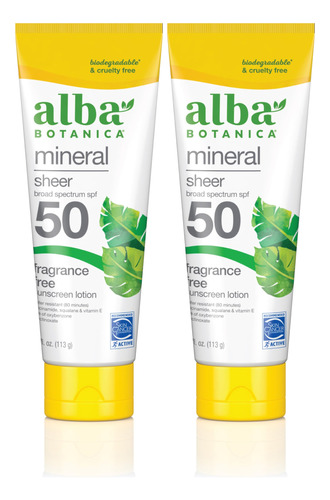 Loción De Protección Solar Alba Botanica Mineral Spf 50 120