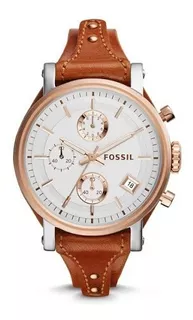 Reloj Fossil Mujer Cuero Marron Rose Crono Fecha Es3837