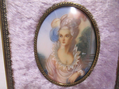 Antiguo Par Cuadros Miniaturas Damas Pintadas A Mano Firmado (Usado)